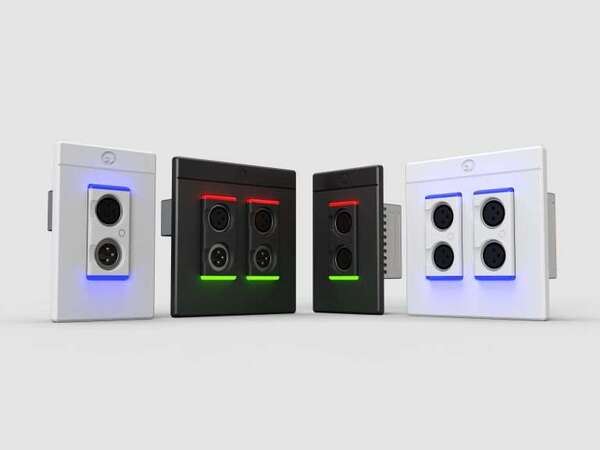 xIO XLR 2x2 White US: Dante I/O endpoint, 2 mic/line in, 2 line out, 2x2 Dante, PoE, Decora 2-gang